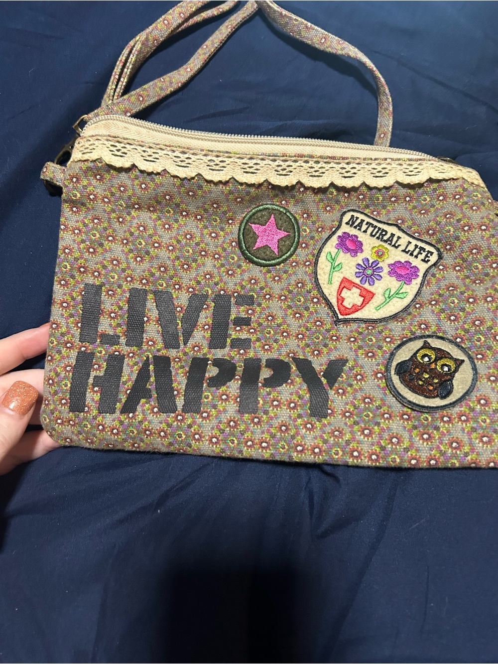 Vera Bradley Live Happy Patch Wristlet in Pink, Green, Cream